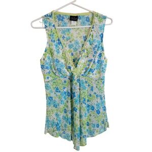 VTG JKLA California Floral Sleeveless V-Neck Top Blue Green Y2K Medium Fairy